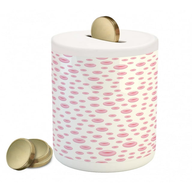 Pearls Piggy Bank, Pattern with Large Small Pink Color Pearls Precious Stones Bridal Print, Ceramic Coin Bank Money Box for Cash Saving, 3.6" X 3.2", White Pink, by Ambesonne