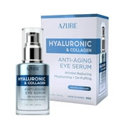 AZURE Hyaluronic & Collagen Anti Aging Eye Serum - Moisturizing, Replenishing & De-Puffing | Locks in Moisture Reducing Wrinkles, Fine Lines & Under Eye Bags - 1 fl oz