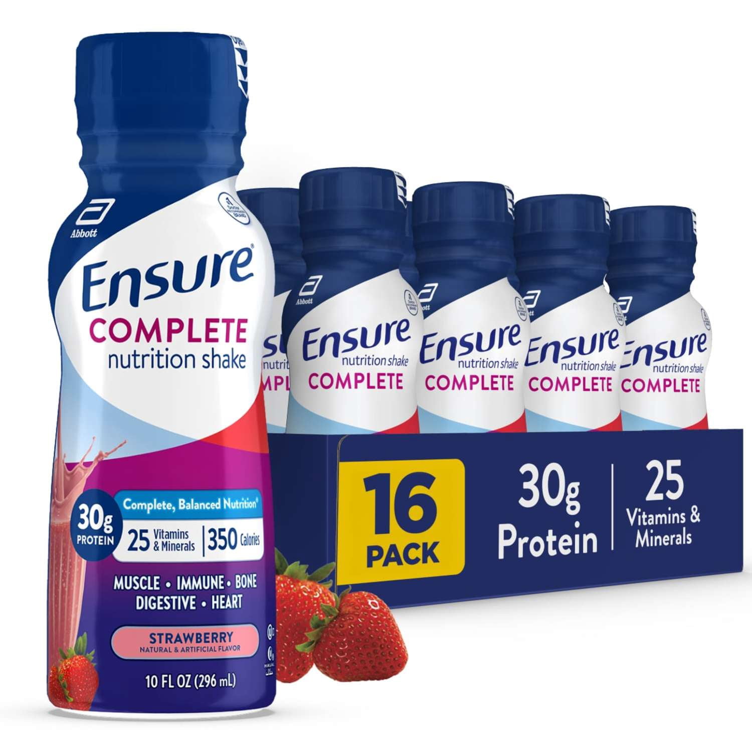 (2 pack) Ensure COMPLETE Nutrition Shake, 30g Protein, Strawberry, 10 fl oz—16 Pack