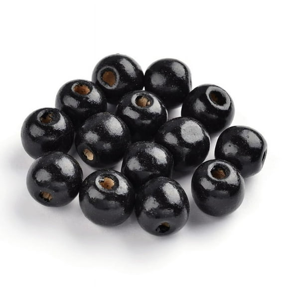 100pcs Dyed Wood Beads Round Nice for 's Day Gift Making Lead Free Black about 14mm wide about 13mm high hole: 4mm