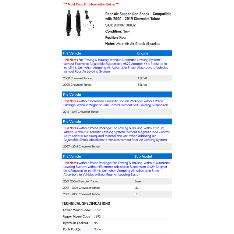 Monroe Rear Shocks for 2000-2006 Chevrolet Tahoe Monroe Rear Shocks for 2000-2006 Chevrolet Tahoe