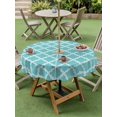thumbnail image 5 of Outdoor Tablecloth with Umbrella Hole, Quatrefoil Moroccan Pattern Spillproof Waterproof Outdoor Table Cover, Geometric Aqua Morocco Patio Tablecloths for Party/Garden/Picnic, Round 54 inch, 5 of 9