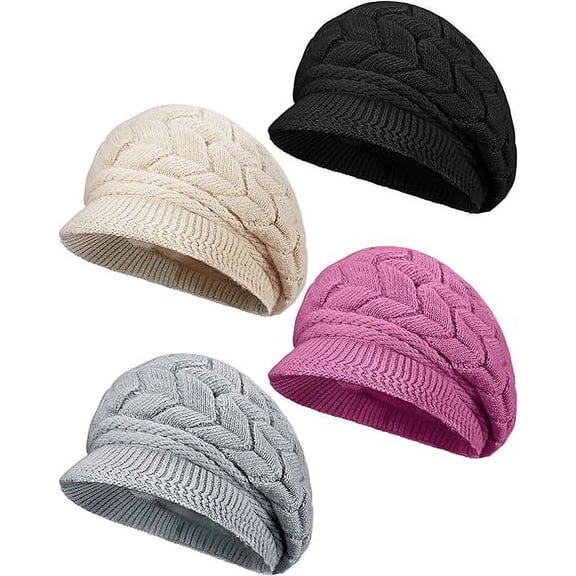 Dalrosia 4PCS Womens Winter Beanie Warm Knitted Slouchy Wool Hats Cap with Visor
