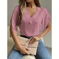 thumbnail image 2 of Tops de manga corta con volantes para mujer Camisa de manga corta con cuello en V profundo de encaje informal a la moda para ir de compras en el trabajo diario Rosa S, 2 of 8