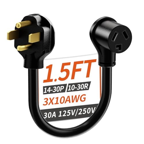 1.5FT 30AMP 125V/250V 3 Prong to 4 Prong Dryer Adapter, NEMA 14-30P Male to 10-30R Female, Dryer Plug Adapter 3 to 4 Prong Outlet, STW 10 Gauge$$