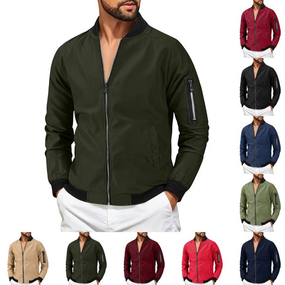 GrmtClth Flight Jacket for Men Zip Up Slim Bomber with Sleeve Zipper Pocket Spring Fall Light Sport Daily Outerwear Army Green XL