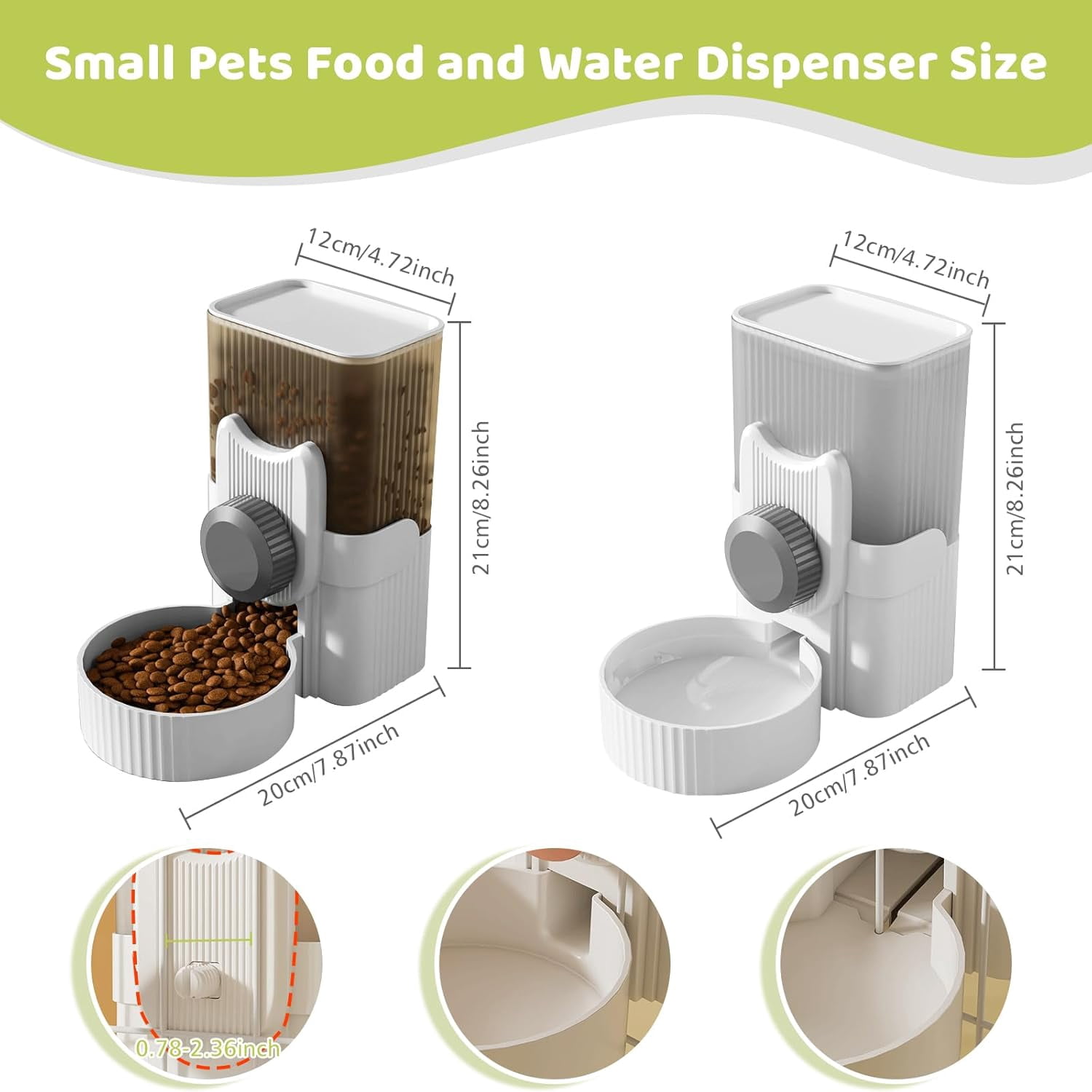 1L Auto Gravity Pet Feeder and Waterer Set Kennel Feeding Station Crate Feeder Dish Adjustable for Rabbit Puppy Cats Ferret