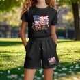 thumbnail image 4 of Boys Girls July 4th Outfits Crew Neck Short Sleeve Tees Elastic Waist Shorts Flag Print Casual 2 Piece Set (13-14 Years, Black), 4 of 5