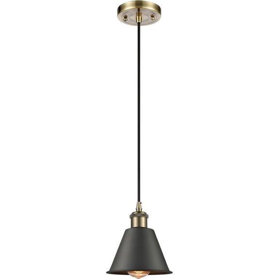 516-1P-AB-M8-BK Innovations Lighting Smithfield - 1 Light Mini Pendant In Industrial Style-7.5 Inches Tall and 7 Inches Wide-Antique Brass