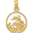 thumbnail image 1 of 14K Yellow Gold Double Dolphin Circle Pendant (22 X 15) Made In United States k3018, 1 of 6