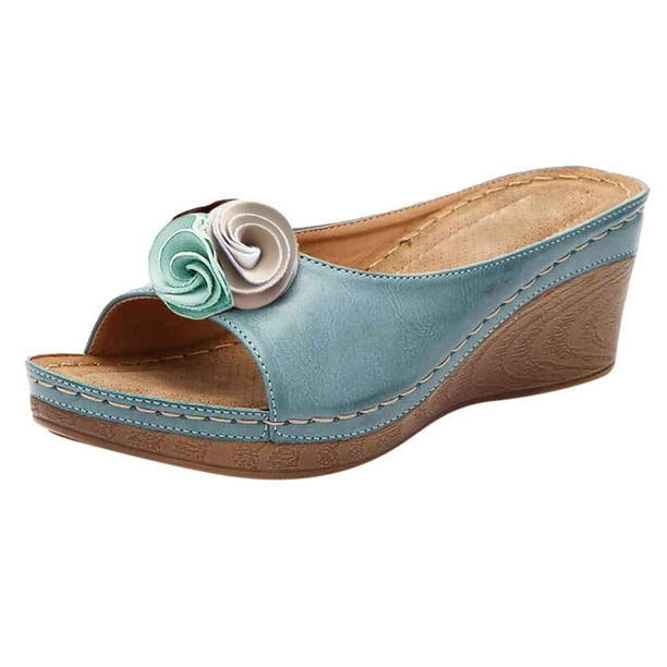 Amzcrzy Zapatos de mujer,Zapatos de mujer,Zapatillas de mujer, Sandalias informales con flores para mujer, con boca de pez, suela gruesa y tacón inclinado Sandalias Mujer Zapatillas De Casa