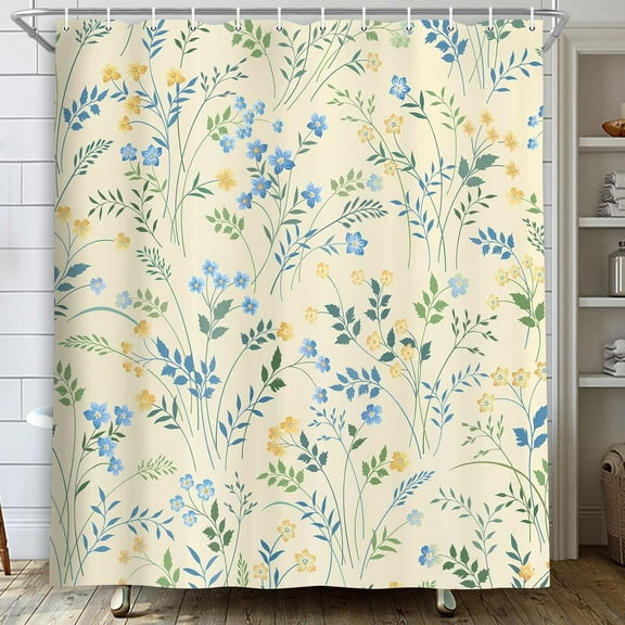 Yellow Shower Curtain, Boho Floral Flower Shower Curtains for Bathroom, Modern Farmhosue Waterproof Fabric Shower Curtain Set with Hooks 72x72 Inch