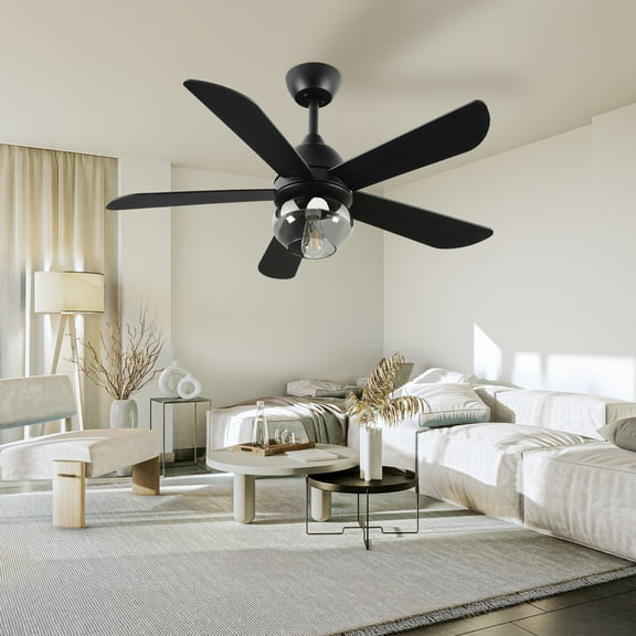 Dextrus 42 inch Indoor Ceiling Fan with Light and Remote Control, Quiet 6-Speed Reversible DC Motor, 5 Reversible Dual-Finish Blades - Black