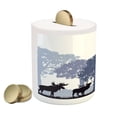 thumbnail image 2 of Moose Piggy Bank, Forest Design Abstract Woods North American Wild Animals Deer Hare Elk Trees, Ceramic Coin Bank Money Box for Cash Saving, 3.6" X 3.2", Black White Grey, by Ambesonne, 2 of 4