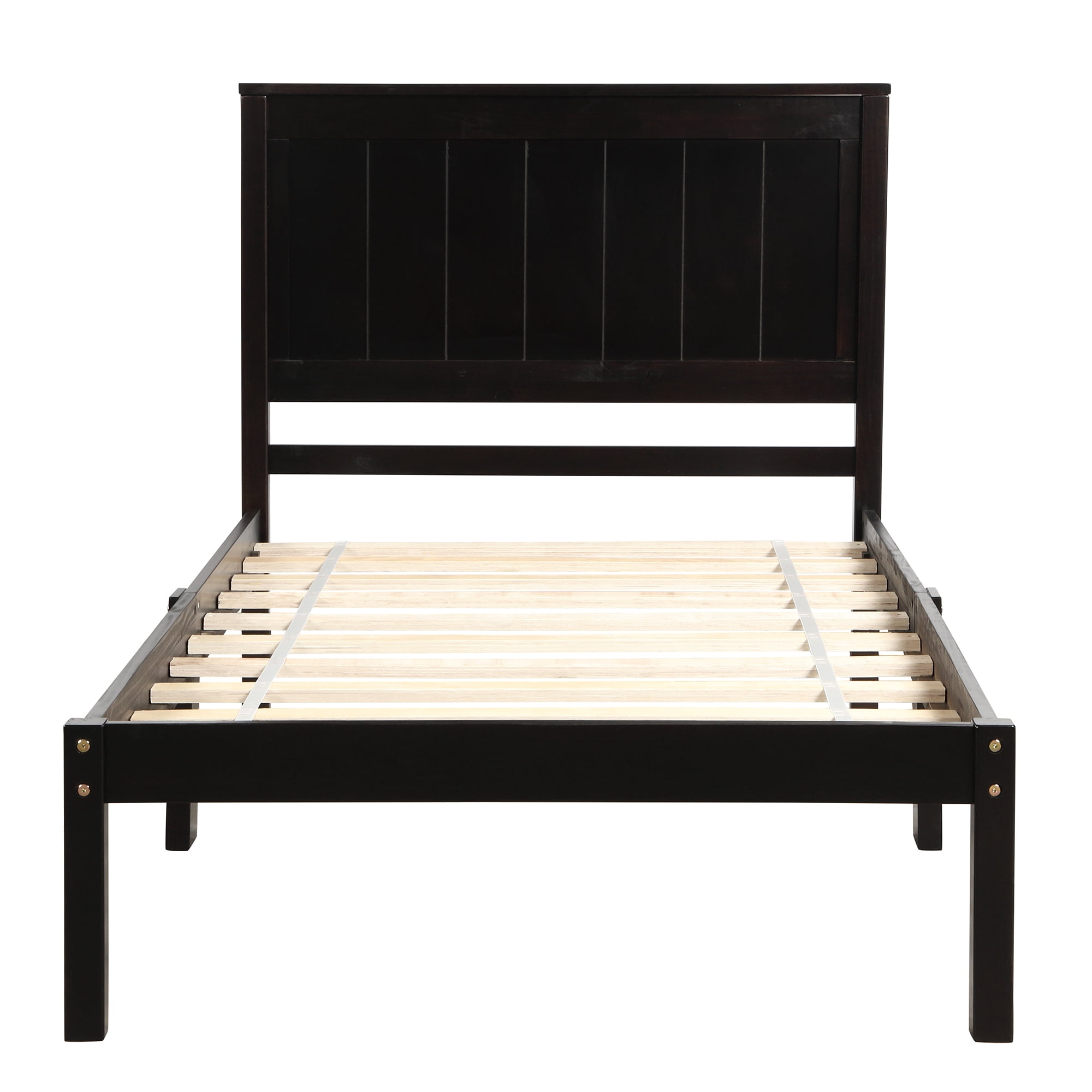 Euroco Wood Twin Size Platform Bed with Headboard and Footboard for Kids, Espresso