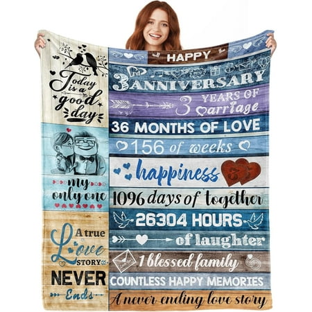 3 Year Anniversary Traditional Gifts for Her Him 3rd Anniversary Wedding Gifts for Her Girlfriend Happy 3 Year Anniversary Blanket Decorations Present for Women Men