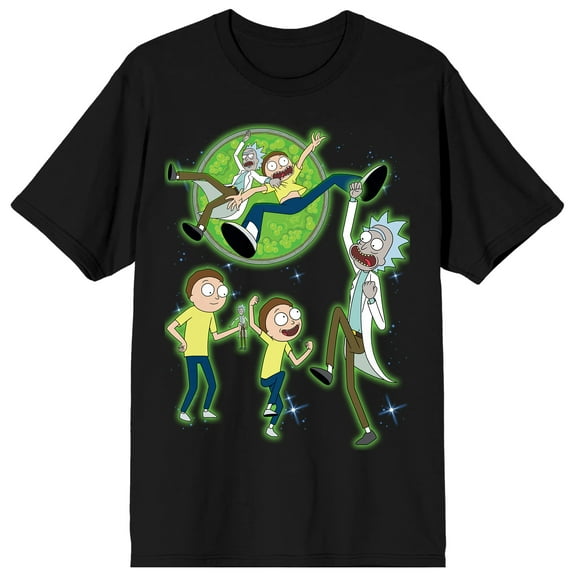 Rick & Morty Portal Lasso Men's Black Crew Neck Short Sleeve T-shirt-Medium