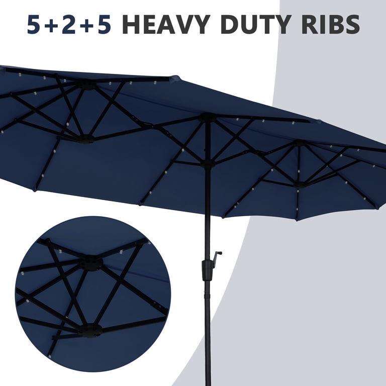 Ainfox 13ft Double-Sided Patio Umbrella with Solar Lights, Navy photo 5