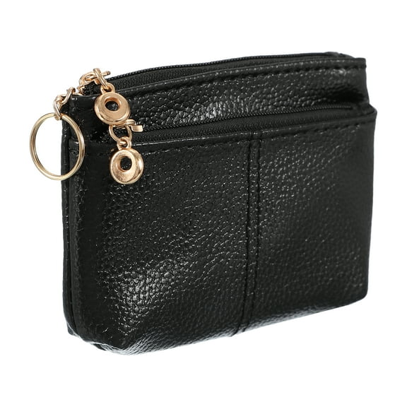 5" x 3.5" Coin Purse Pouch, Leather Change Purses Small Organizer Bags with Zipper Key Ring for Women Men Home, Black