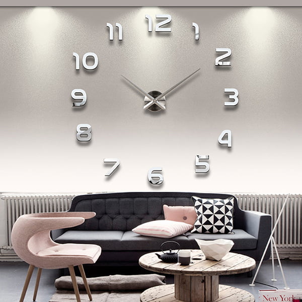 New Modern DIY Wall Clock 3D Mirror Surface Sticker Home Office Decor Clock 