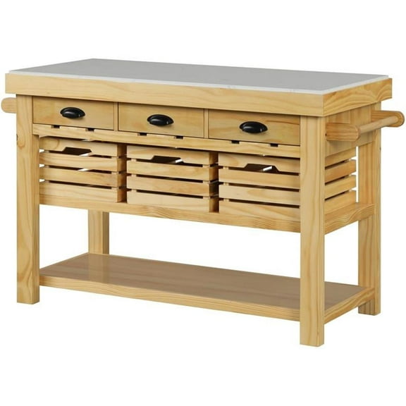 Pemberly Row Modern Kitchen Island in Marble & Natural Finish