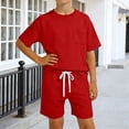 thumbnail image 2 of Boys Summer Clothes Short Sleeve Waffle Pocket Tshirts and Drawstring Shorts Boys Back to School Clothes Boys Two Piece Outfit Size 1-13 Years, 2 of 4