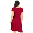 thumbnail image 4 of Women's Casual Stretch Flared A-Line Swing Loose V-Neck Short Sleeve Solid Midi Dress, 4 of 5