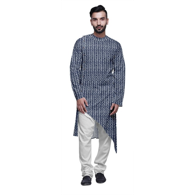 Atasi Kurta Asymétrique de Fête Indienne avec Ensemble de Pyjama Churidar Blanc pour Hommes