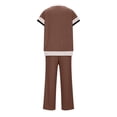 thumbnail image 5 of Women's Tops Women 2 Piece Outfits Sweatsuit Set Half Zip Lapel Collar Short Sleeve Sweatshirt Wide Leg Sweatpant Tracksuit Sets Ndbuld Brown S, 5 of 5
