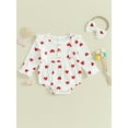 thumbnail image 2 of Suealasg Infant Girl Fall Onesie Bodysuits Baby Valentine's Day Clothes 3M 6M 12M 18M Newborn Long Sleeve Heart Print Button Jumpsuits for Boys Girls Headband, 2 of 9