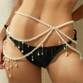 thumbnail image 3 of Sparkling Tassels Pearls Chain Belt Adjustable Length Belly Chain Body Jewelry, 3 of 10
