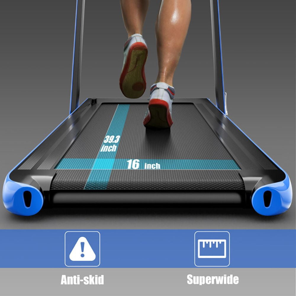 2.25HP 2-in-1 Folding Treadmill, Under Desk Walking Pad with APP, Bluetooth Speaker, Remote, LED Display, 0.6-7.5 MPH, 39.3 x 16 in Shock-Absorbing Belt, 265 lbs Capacity for Home Office Navy