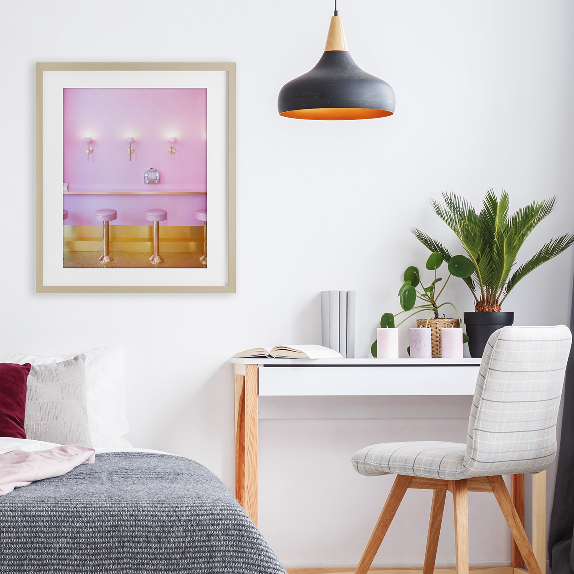 Stupell Industries Pink Retro Dessert Parlor Birch Framed Print Under Glass, design by LISH Creative