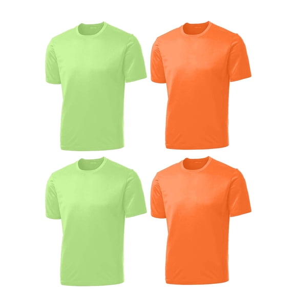 Zfeel Men's Hi Vis Pure Dry Fit Poly Shirt, Crew Neck Safety Neon Green and Orange Tee, 4 Pack, 2XL