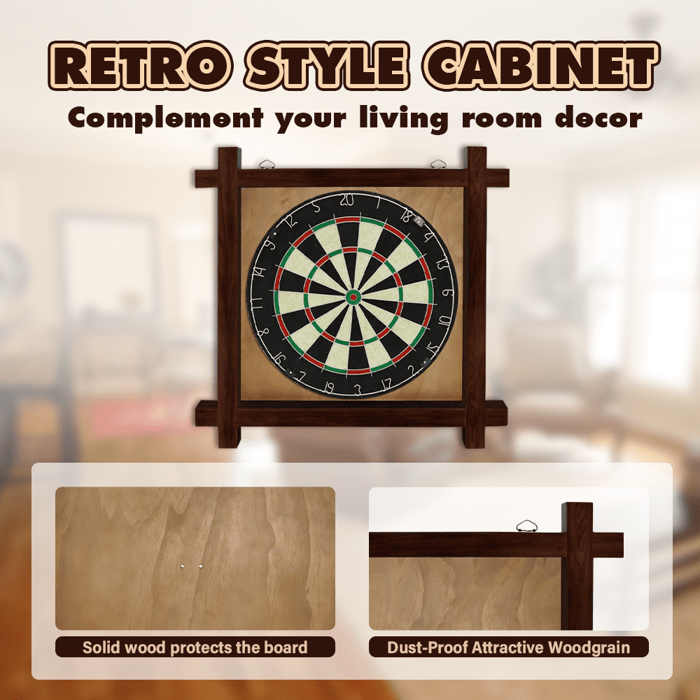 Dart Board Cabinet Set - Steel-Tip Dart Board Adult Game Bar Set for Room Decor, Man Caves, and Backyard Games