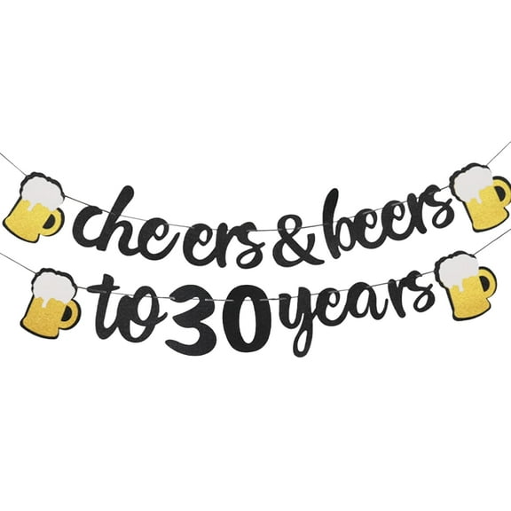 30th Birthday Party Decorations - Cheers to 30 Years Banner, Black Glittery for 30 Years Old Birthday Party Supplies