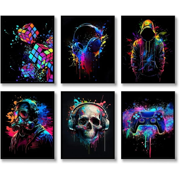 Graffiti Wall Art Prints Set of 6 Cool Music Posters Fashion Colorful Canvas Modern Aesthetic Watercolor Wall Decor Cool Street Pop Art Painting for Living Room Bedroom 8x10 Inch Unframed