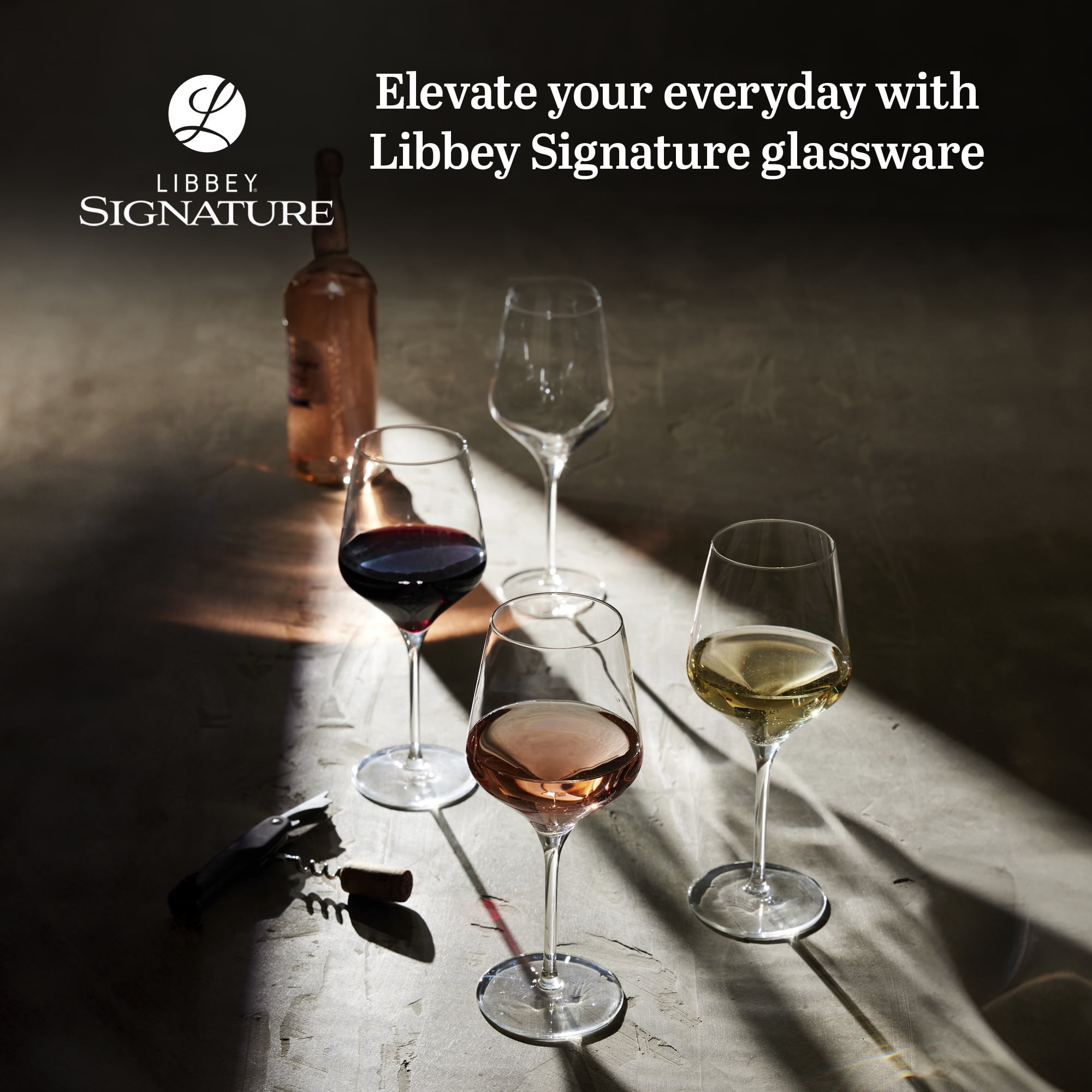 Libbey Signature All Purpose Wine Glasses, Stemmed, Modern White and Red Wine Glass Set of 4, Elegant Glassware Sets  for Weddings, Birthdays