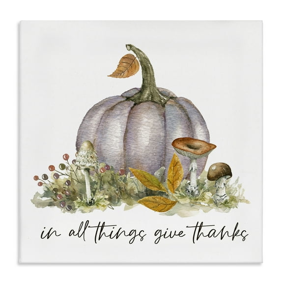 Stupell Industries Give Thanks Pumpkins Botanical & Floral Painting Gallery Wrapped Canvas Art Prints Wall Art, 17 x 17