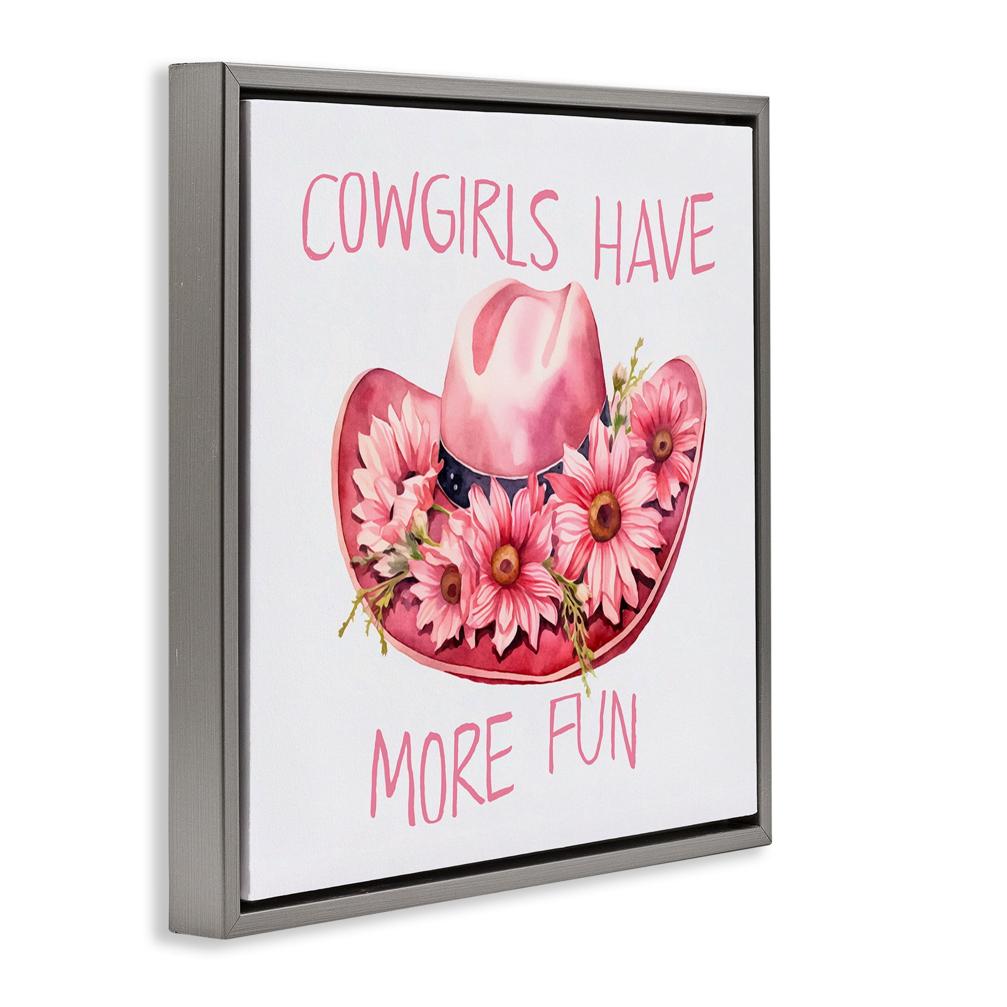 Stupell Industries Cowgirls Have More Fun Plants & Flowers Painting Gray Floater Framed Canvas Art Print Wall Art, 18 x 18