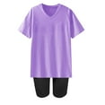 thumbnail image 3 of Aofany Women's Summer Sets Short Sleeve V Neck T-shirts with Legging Two Piece Outfits Biker Shorts Set Casual Loose Suits, 3 of 3