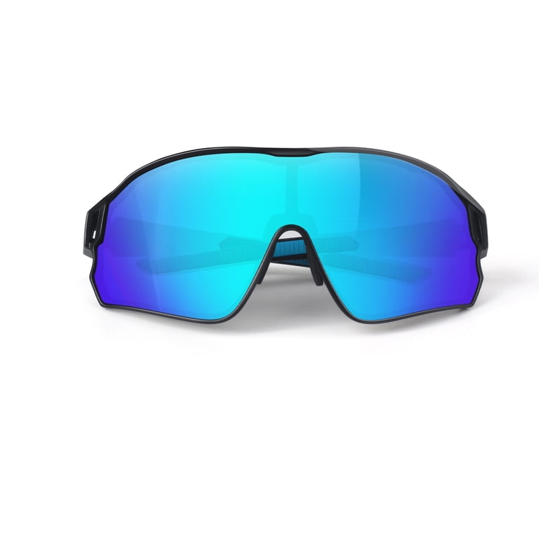 LINVO Polarized Sport Shield, Blue Mirrored Wraparound photo 3