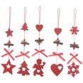 thumbnail image 1 of 5 piezas Navidad nuevo estilo punto rojo colgante de madera cinco estrellas árbol de Navidad colgante creativo Bowknot amor colgante, 1 of 5
