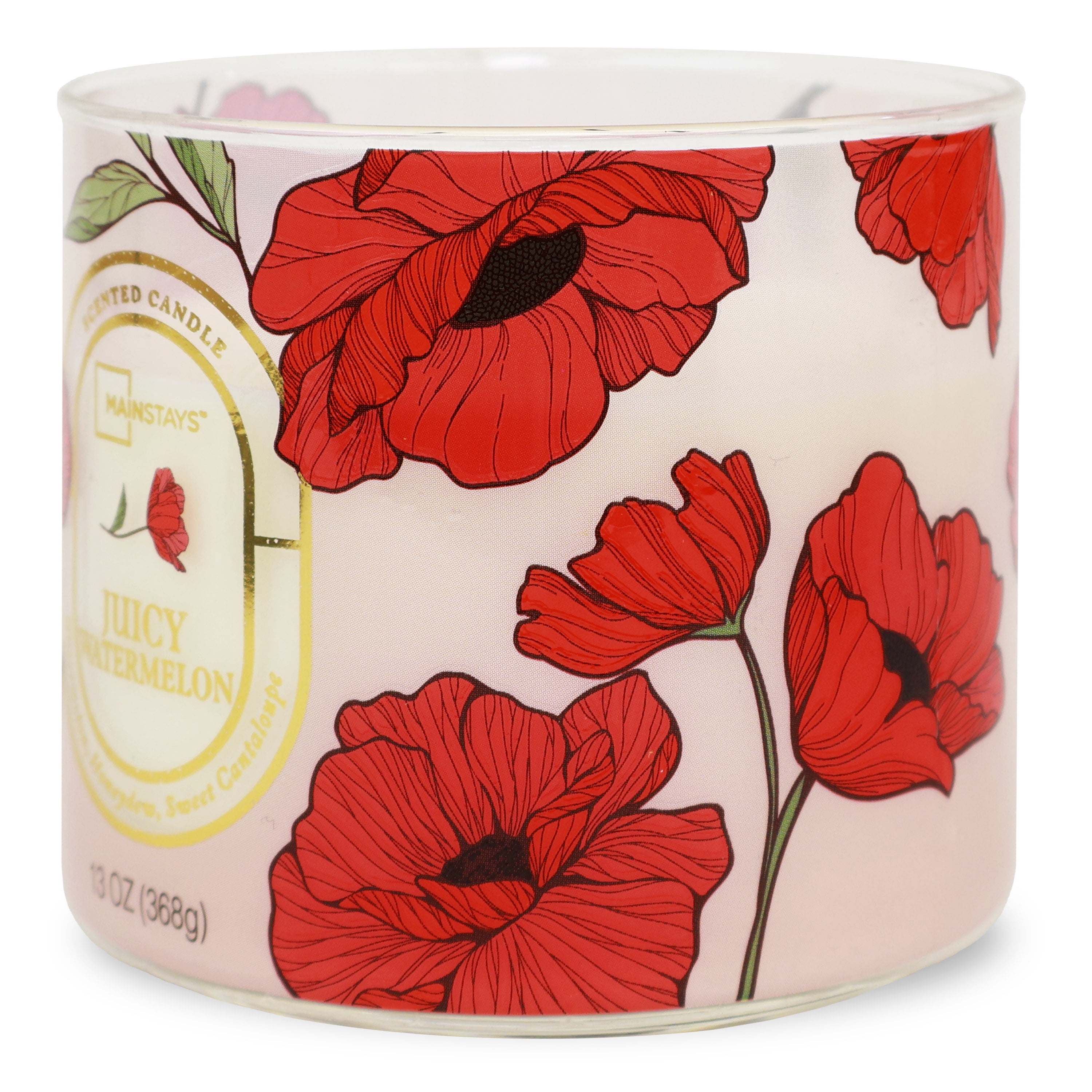 Mainstays 3-Wick Floral Scene Scented Jar Candle, Juicy Watermelon, 13oz