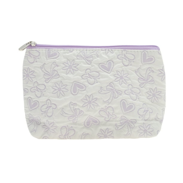 Bolsas de maquillaje rectangulares planas de corazones duraderas de 1 Pc para viajar, púrpura, poliéster