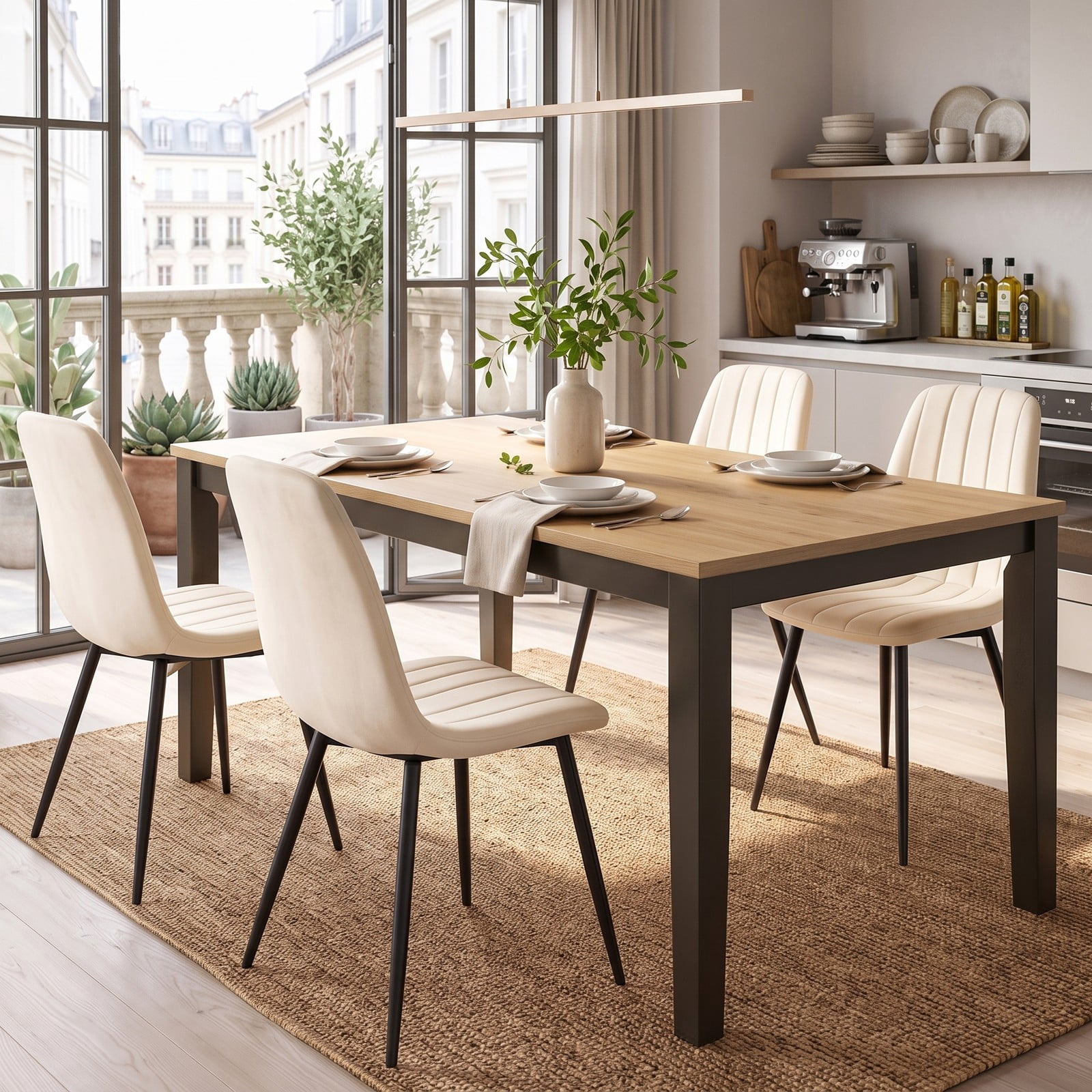 Furnibear Upholstered Fabric Dining Chairs Set of 4, Mid-Century Modern Accent Kitchen Side Chairs with Sturdy Metal Legs, Curved Backrest and Padded Seat for, Beige