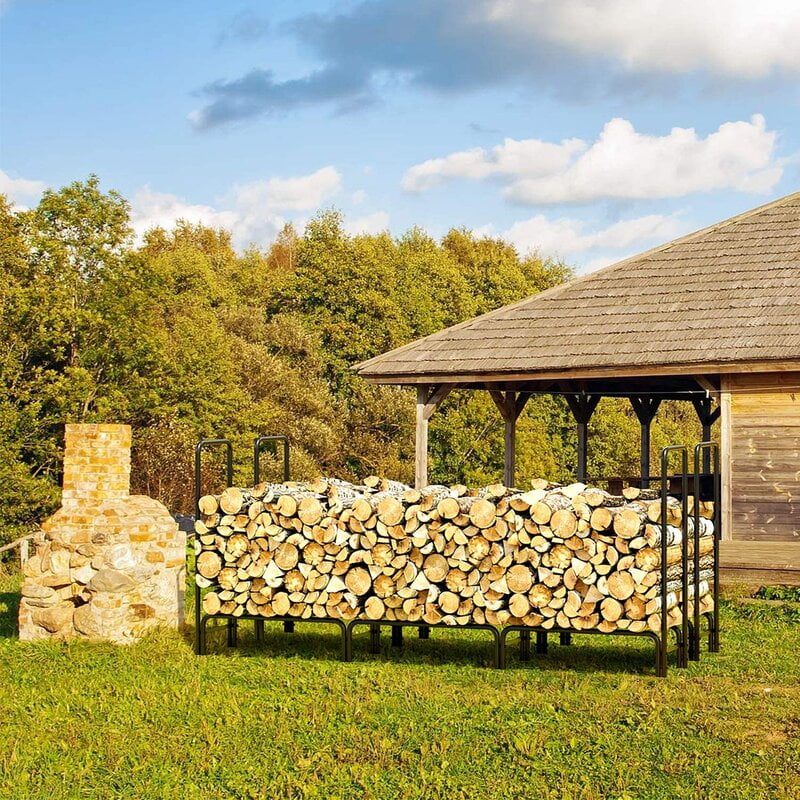 8 ft Outdoor Fire Wood Log Rack for Fireplace Heavy Duty Firewood Pile Storag... 