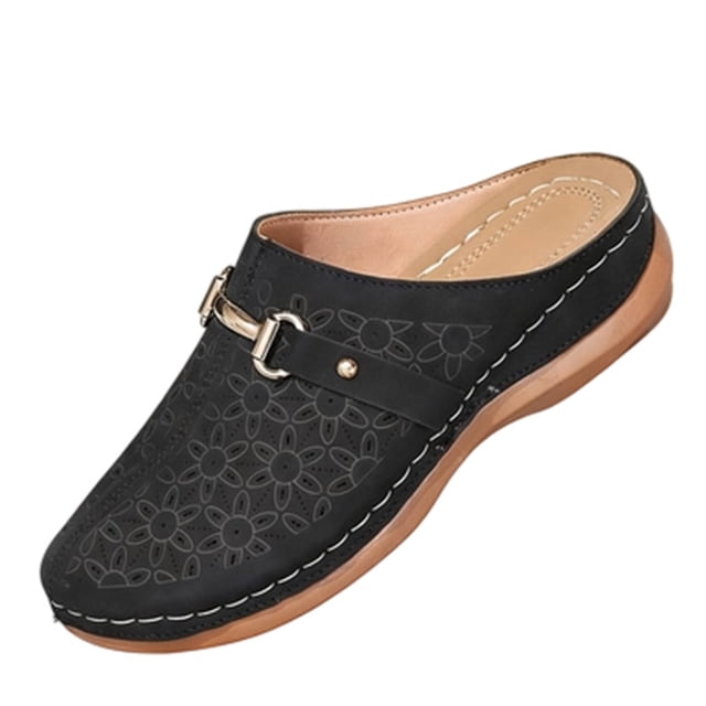 FRSASU Mules for Women Comfort Clogs Closed Toe Sandals Summer Slip on Wedge with Adjustable Hook Loop Black