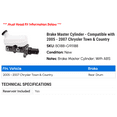thumbnail image 2 of Brake Master Cylinder - Compatible with 2005 - 2007 Chrysler Town & Country 2006, 2 of 2