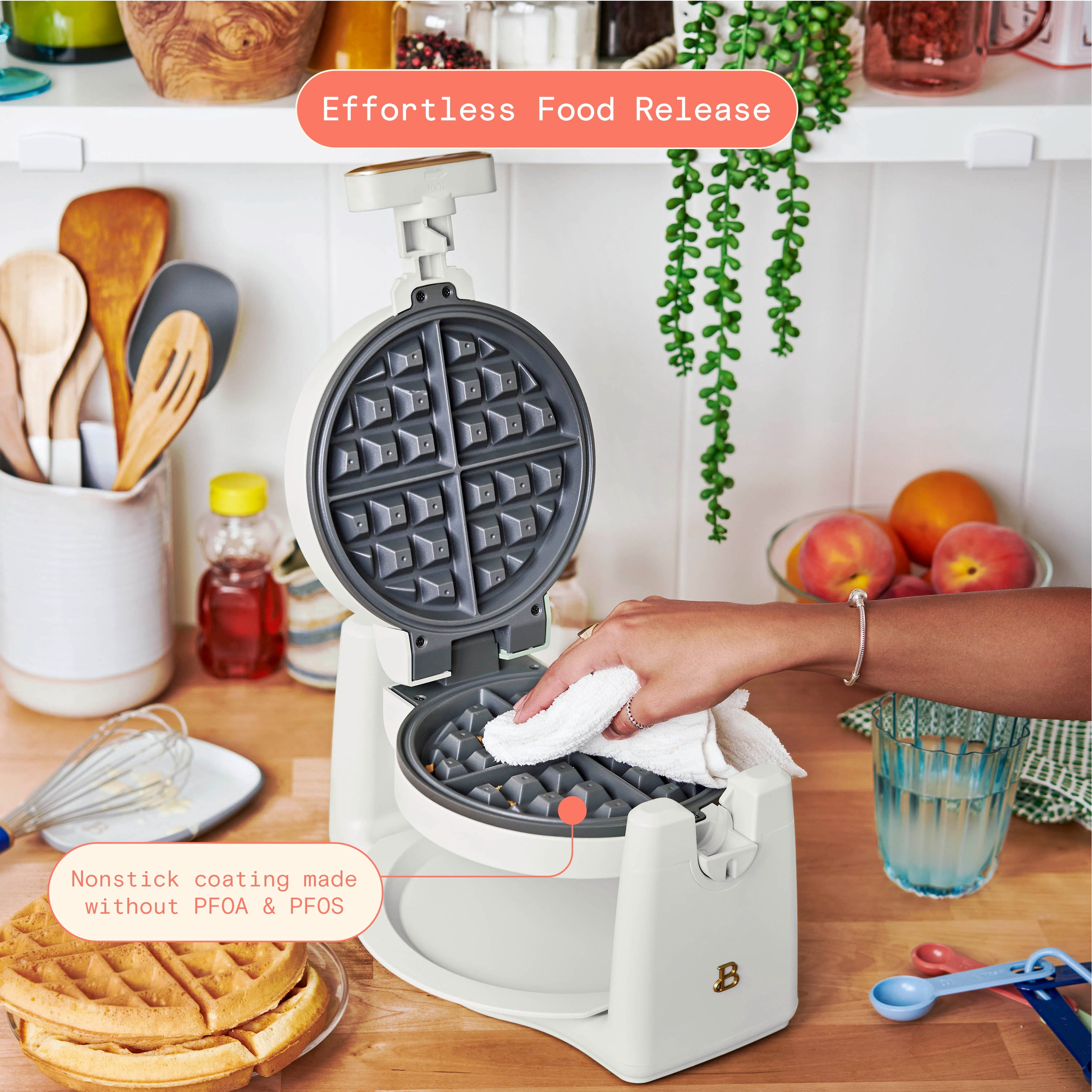 Beautiful Rotating Belgian Waffle Maker, White Icing by Drew Barrymore